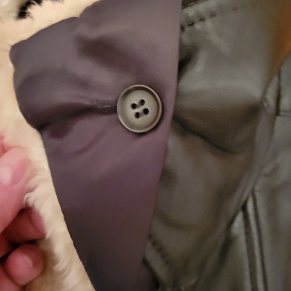 A.N.A. a.n.a Brown Leather Genuine Lambskin Jacket Faux Fur Collar Womens L Moto - Picture 13 of 13